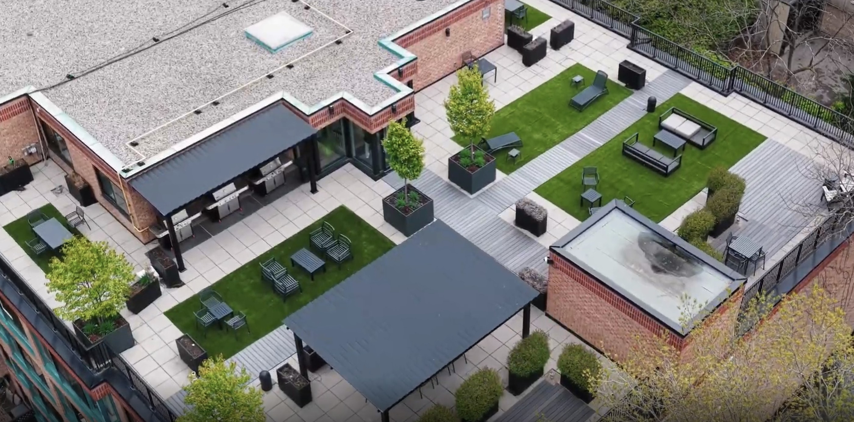 Aerial view of the residents-only rooftop terrace at 225 Davenport Road